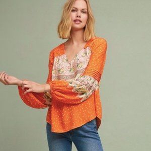 Maeve Anthro Ceresco Peasant Boho Top long Sleeve